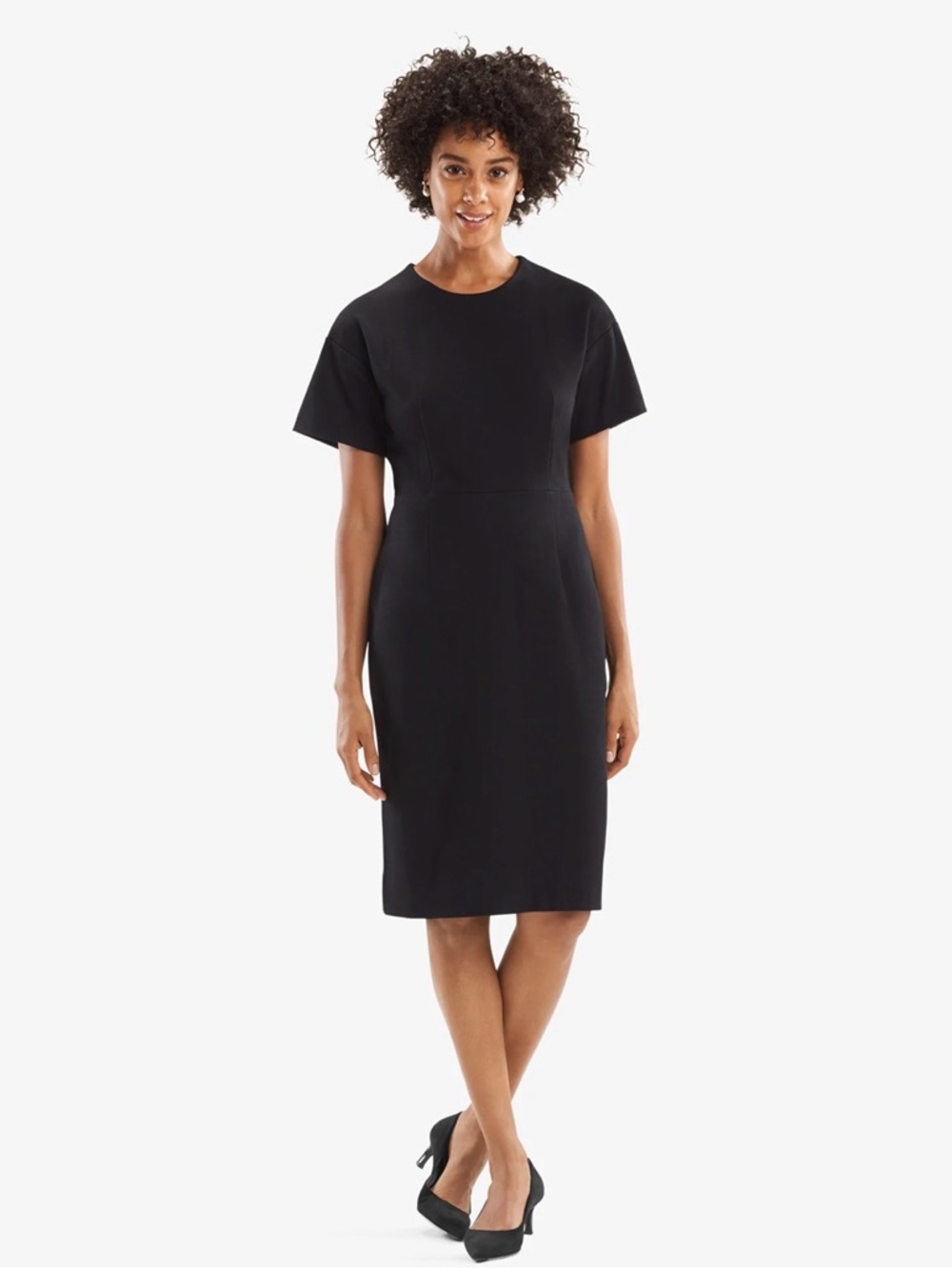 MM Lafleur Black Short-Sleeve Midi Sheath Dress - Picture 2 of 8